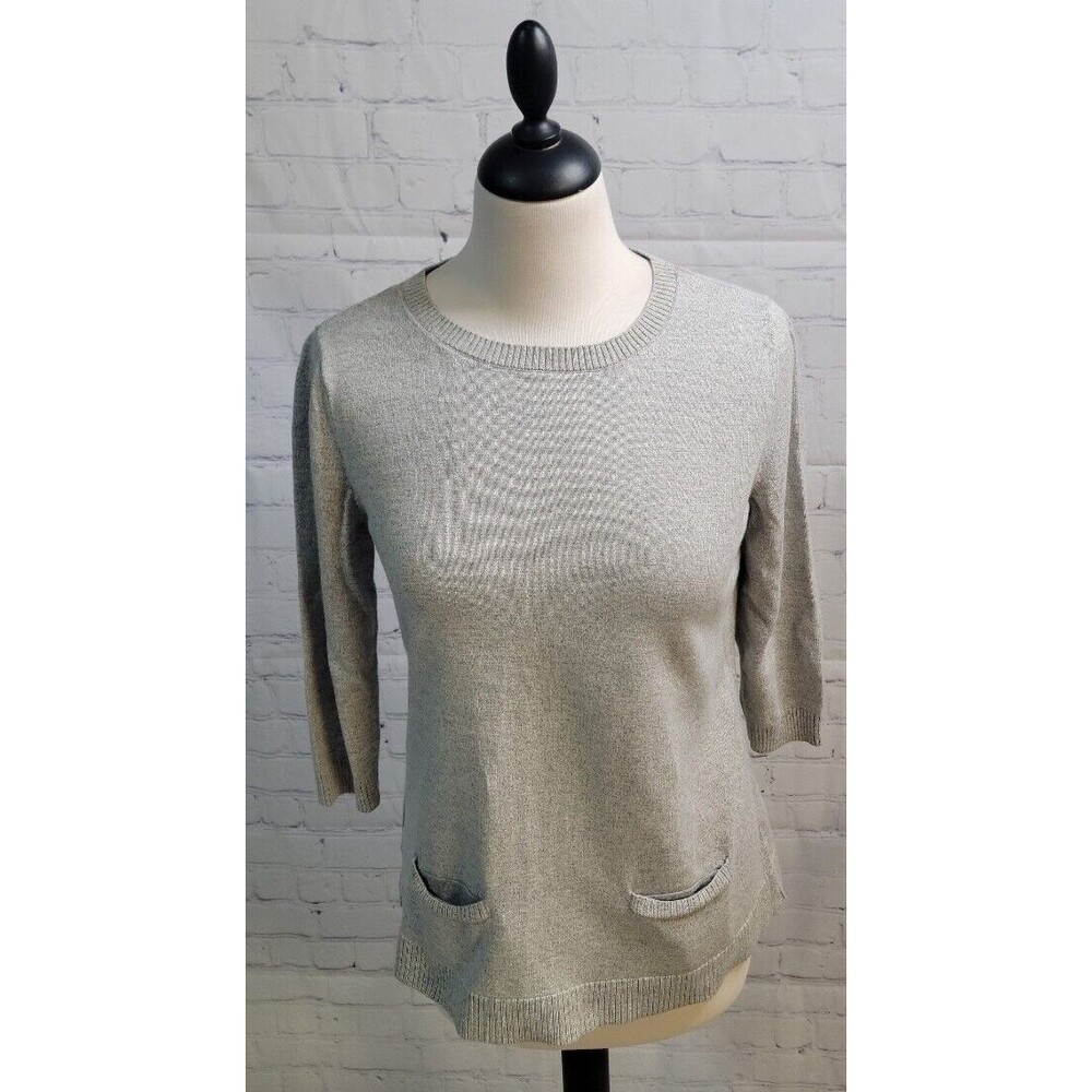 Talbots Petite Gray 3/4 Sleeve Sweater size PM 1/4 Zip Up in Back